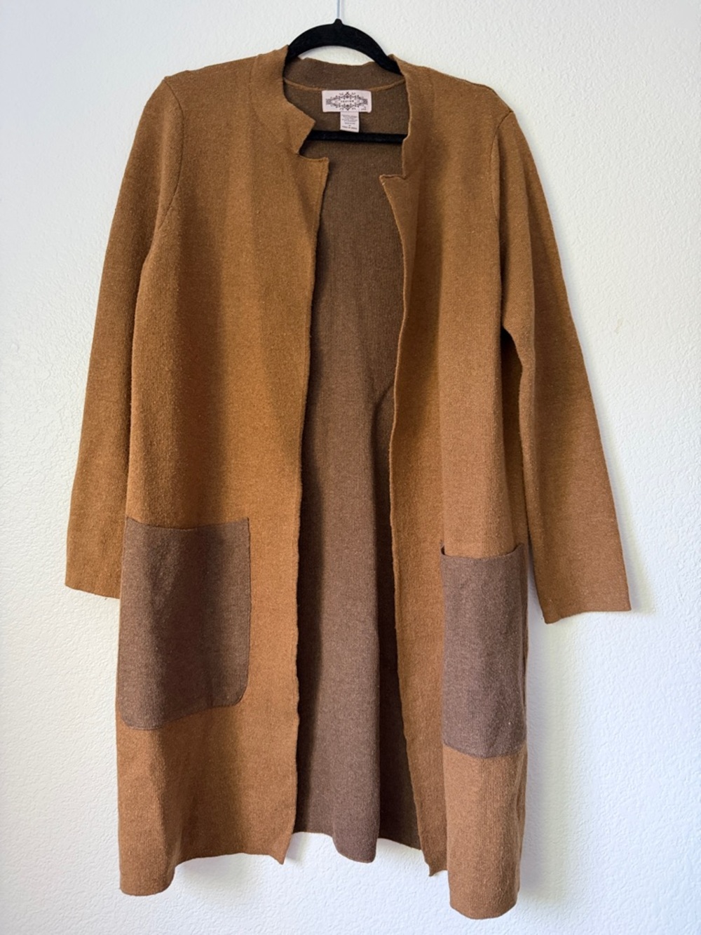 Two-Tone Tan/Brown Open-Front Coatigan